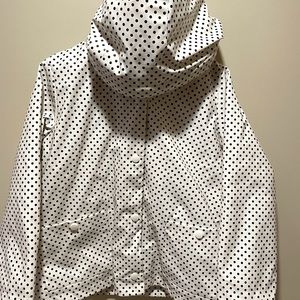 C&C California kids hooded raincoat. Size 7. White with black polka dots.